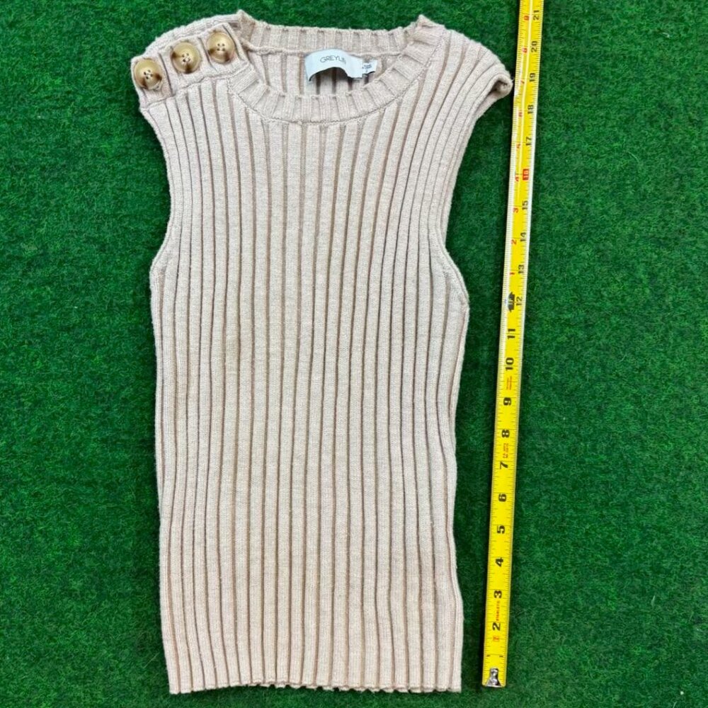 Greylin Ribbed Sleeveless Sweater Vest Beige Tan Size Small
